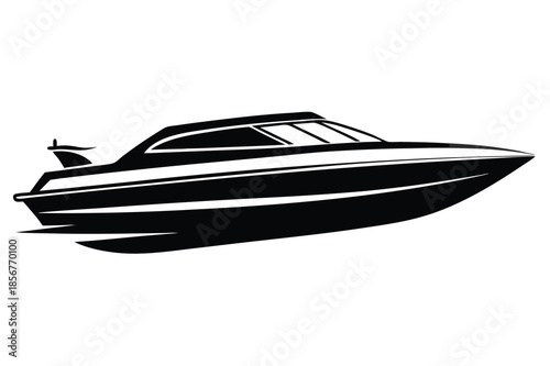 speedboat silhouette line art vector illustration