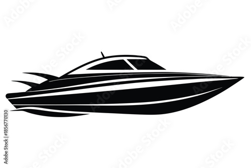 speedboat silhouette line art vector illustration