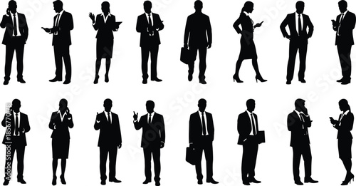 Collection of Professional Business People Silhouettes Using Mobile Phones and Holding Briefcases Representing Diverse Corporate Executive Communication Success and Daily Office
