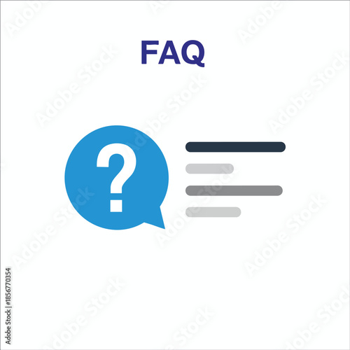 A minimalist FAQ icon with question mark in speech bubble and lines, white background
