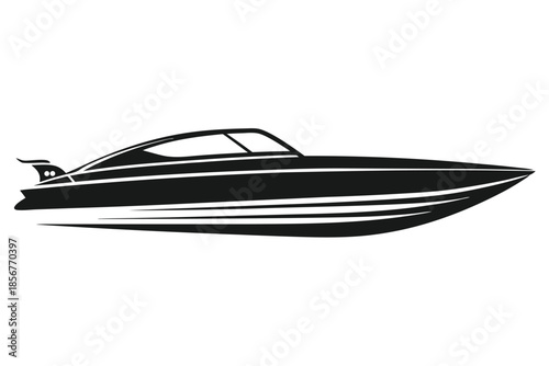 speedboat silhouette line art vector illustration