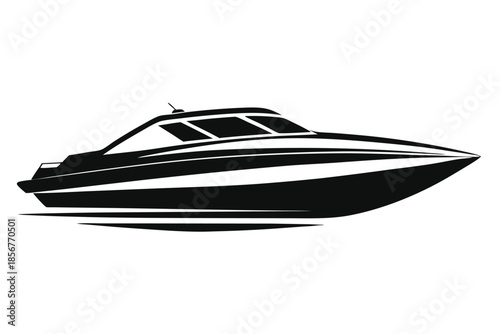 speedboat silhouette line art vector illustration