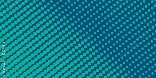 Halftone gradient dots background vector illustration. Blue green dark dotted, blue light halftone texture.  Retro abstract print. Geometric spots duotone cover. The geometric abstract pattern .