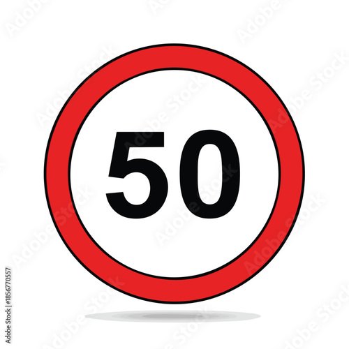A circular road sign with a red border and the number 50
