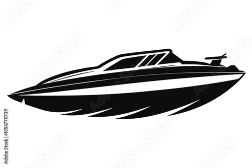 speedboat silhouette line art vector illustration