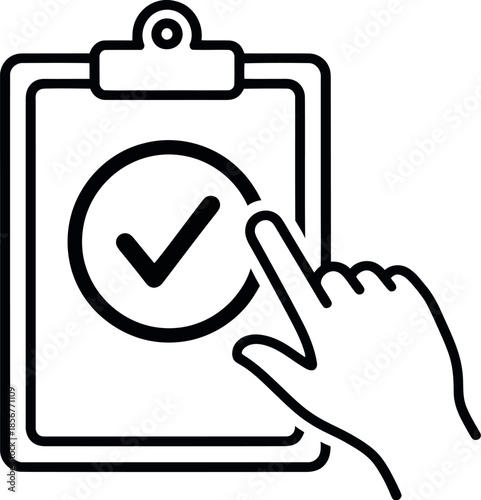 Hand selecting a completed task on a clipboard, indicating approval or successful verification