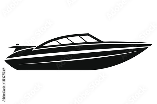 speedboat silhouette line art vector illustration