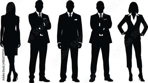 Professional Business Executive Silhouettes Standing in Row Representing Corporate Leadership Diversity Success Management Career Achievement and Formal Group Teamwork Collaboration Concept