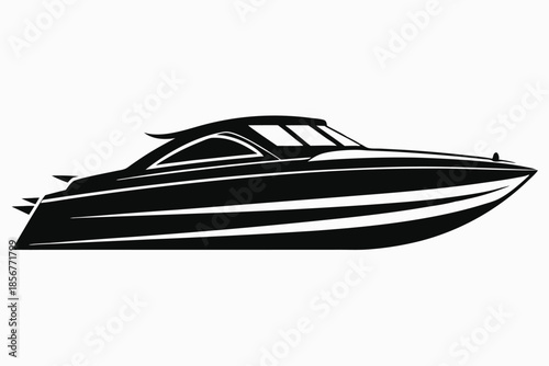 speedboat silhouette line art vector illustration