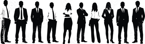 Professional Business Team Silhouettes Standing in Row Representing Corporate Diversity Success Leadership and Executive Group Collaboration for Recruitment and Growth Marketing