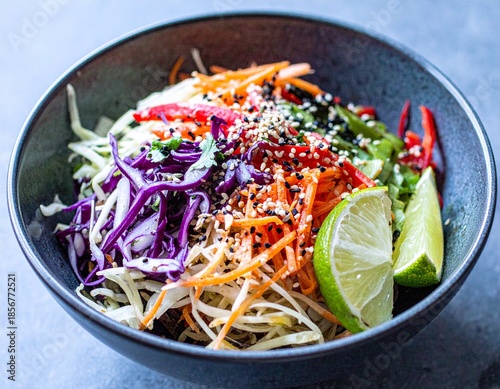 Asian Salad Scene Crushed Peanuts Sesame Oil Rice Vinegar Grated Ginger Lime Fresh