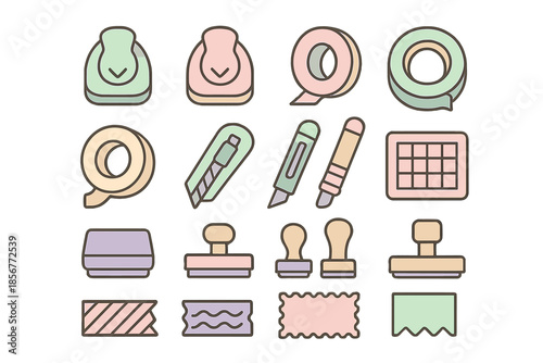 Stationery icons with soft pastel colors