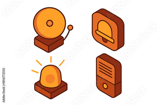 Isometric icons of alarm devices