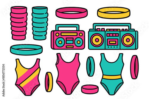 Retro 80s Aerobics Fitness Graphic Elements