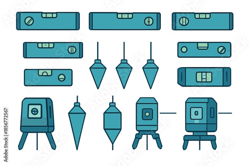 Construction measuring tools on a teal background