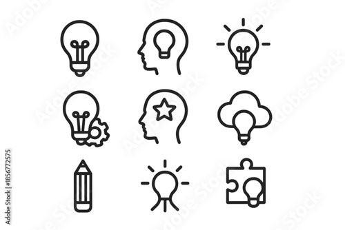 Collection of concept icons with lightbulbs