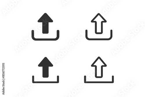 Four identical dark upload icons on a grey background