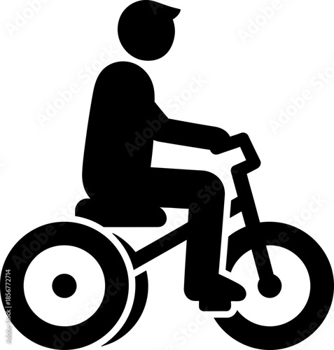 Man riding a tricycle icon in a simple flat style. Transportation or recreation symbol. Vector illustration for web, app, graphic