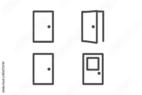 Four simplified door icons on a gradient background