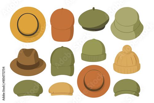 Collection of cartoon hats on a blurred background