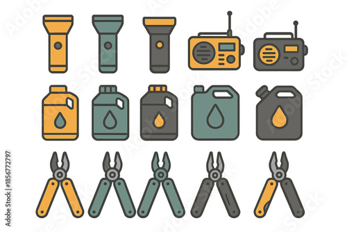 Survival Gear Icons Set