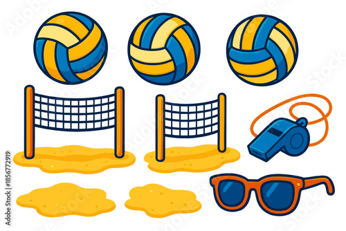 Volleyball Beach Scene Icons