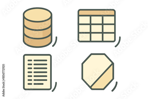Database, Table, List, and Pie Chart Icons