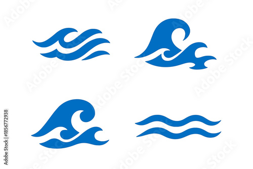 Four glowing blue wave icons on a dark background