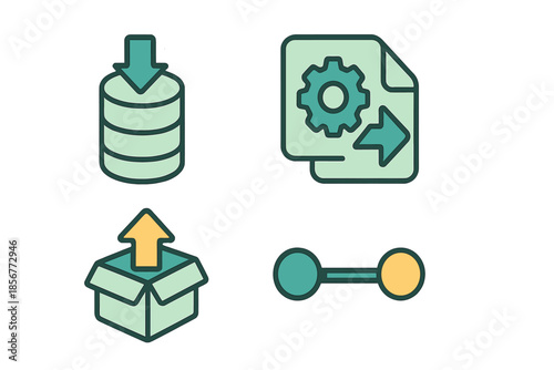Set of four data and workflow icons