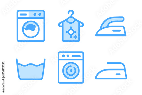 Laundry and Ironing Icons with Neon Glow