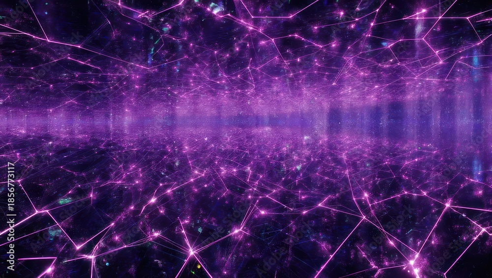 Fototapeta premium Abstract Purple Network Grid with Glowing Connections and Digital Data Flow.