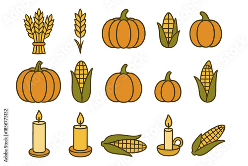 Autumn Icons on Warm Background