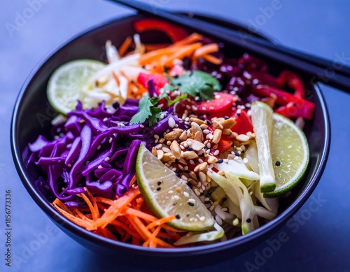 Asian Salad Scene Crushed Peanuts Sesame Oil Rice Vinegar Grated Ginger Lime Fresh