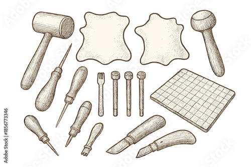 Leatherworking tools and materials