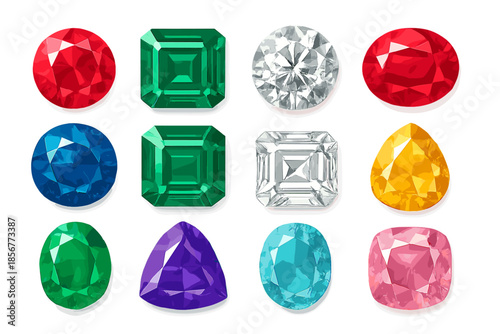 Collection of colorful gemstones with different cuts and shapes