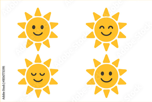 Four Happy Suns with Glowing Aura on Yellow and Brown Gradient Background