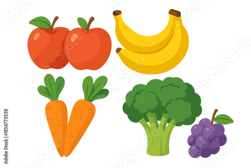 Colorful fruits and vegetables with glowing outline