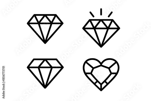Four gem icons on dark background