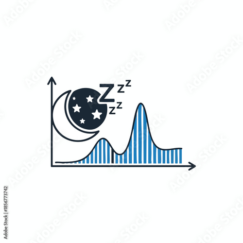 A graph with a crescent moon, stars, Zs, and a wave-like blue bar pattern