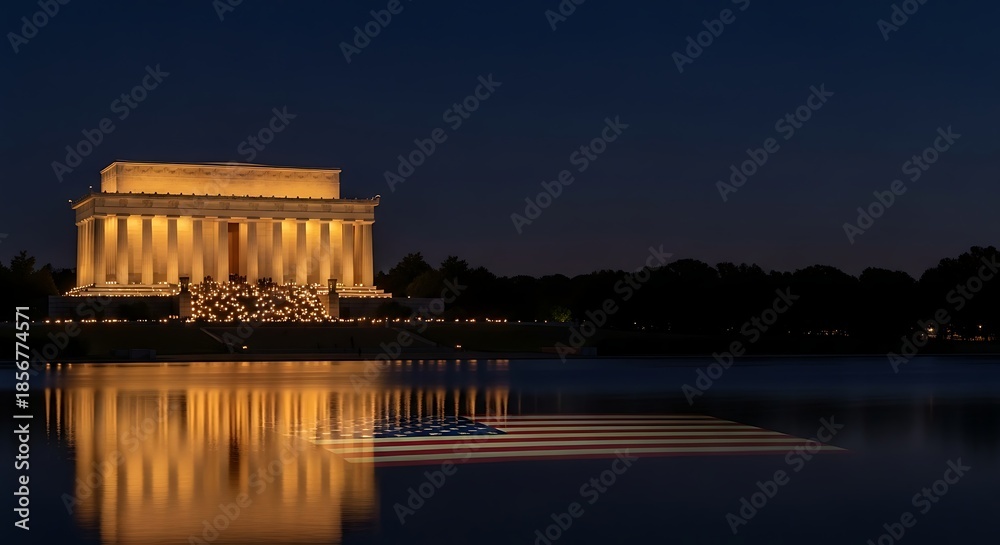 Obraz premium Lincoln Memorial Reflecting Pool at Night.