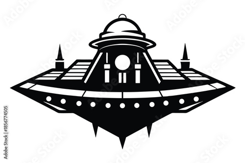spaceship silhouette line art vector illustration