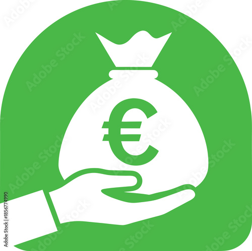 Hand holding euro money bag finance vector illustration on white background