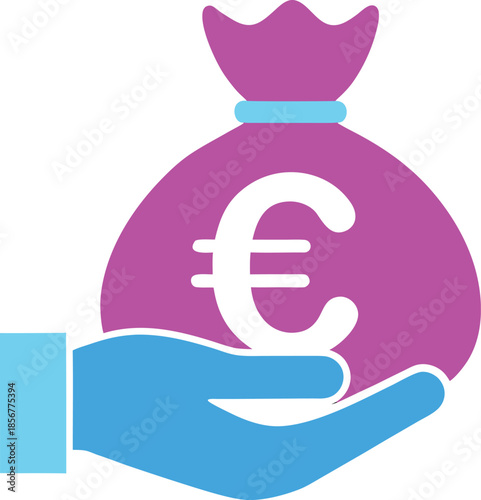 Hand holding euro money bag finance vector illustration on white background