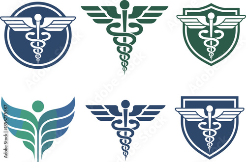 Medical symbols with wings and snakes caduceus