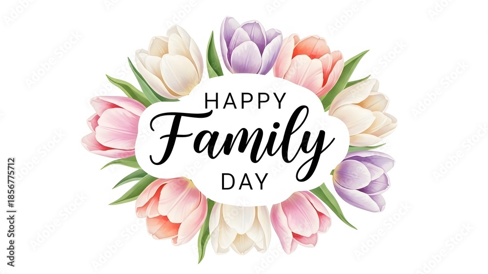 Obraz premium Happy family day greeting with colorful tulips