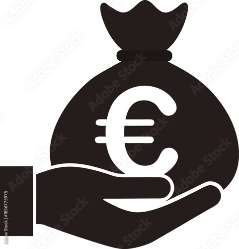 Hand holding euro money bag finance vector illustration on white background