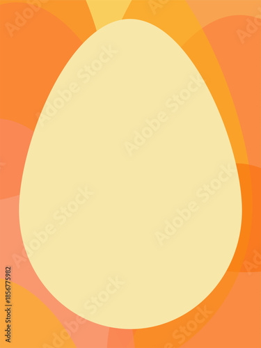 Central oval egg frame in pale yellow surrounded by abstract overlapping waves in warm orange and peach tones for text placement.