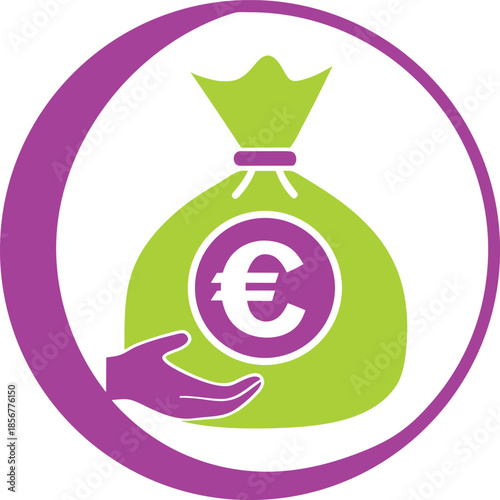 Hand holding euro money bag finance vector illustration on white background
