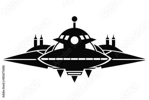 spaceship silhouette line art vector illustration