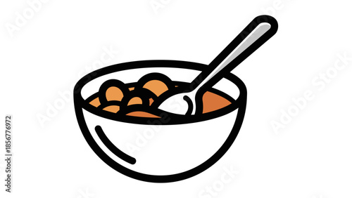 Bowl of Soup with Spoon Inside.